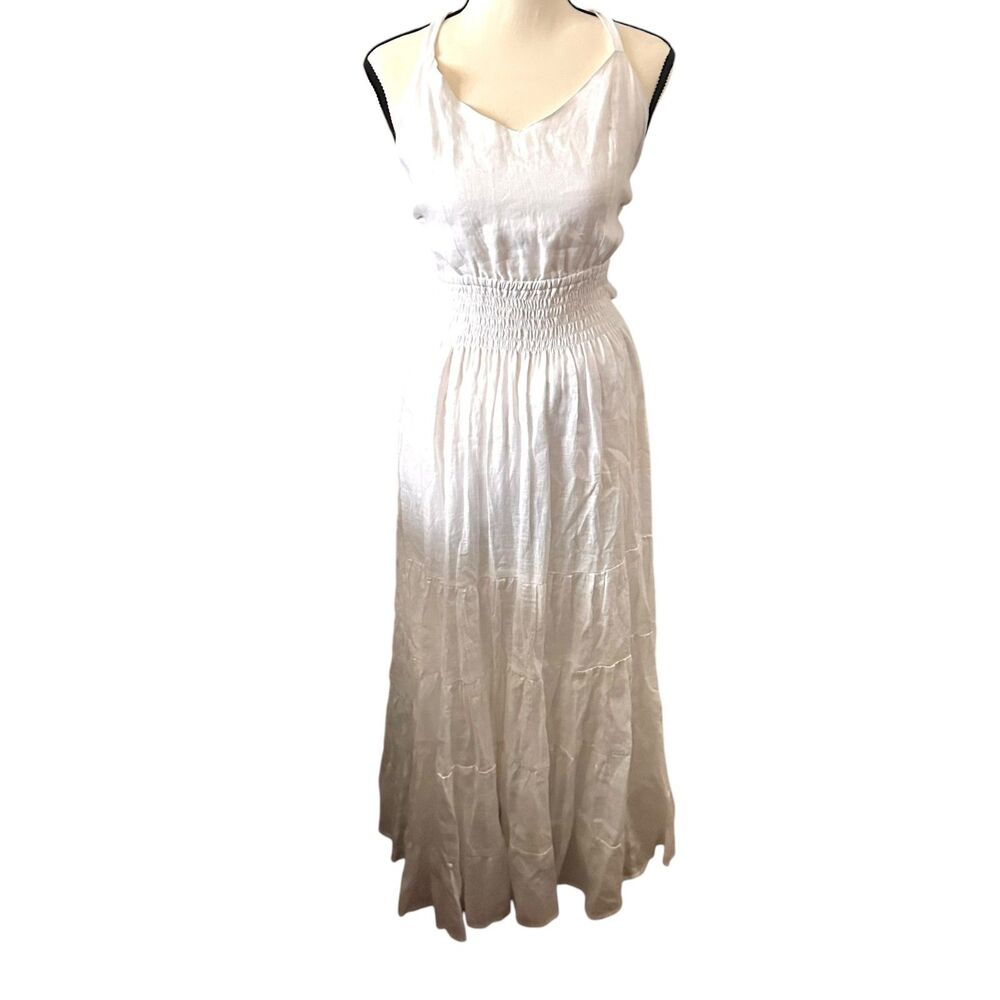 LUSANA‎ Archie Linen Open Back Maxi Dress White NWT Sz 4